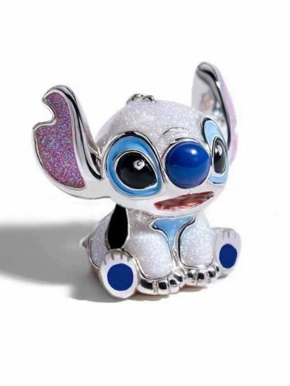 Disney Glitter Stitch Enamel Charm - White, Blue & Pink